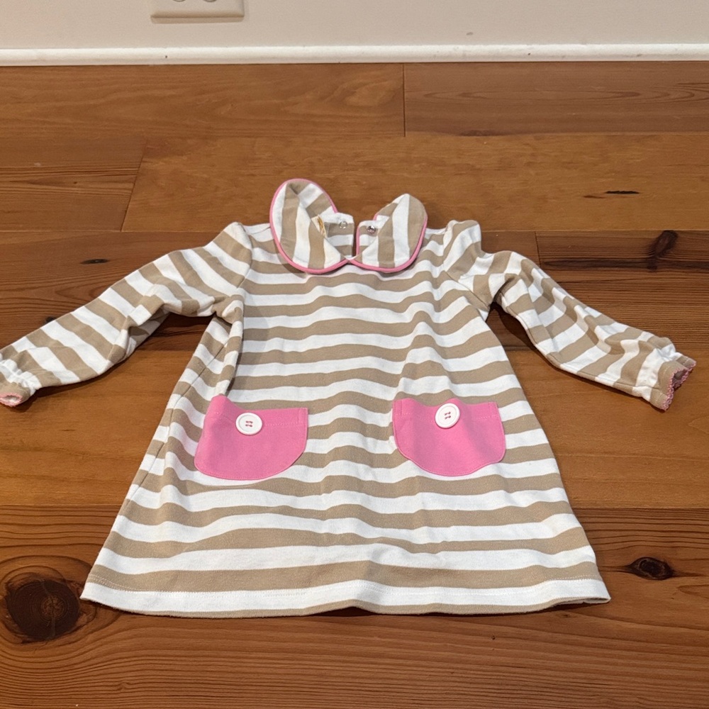 The Beaufort Bonnet Company Striped Tan and Pink Dress